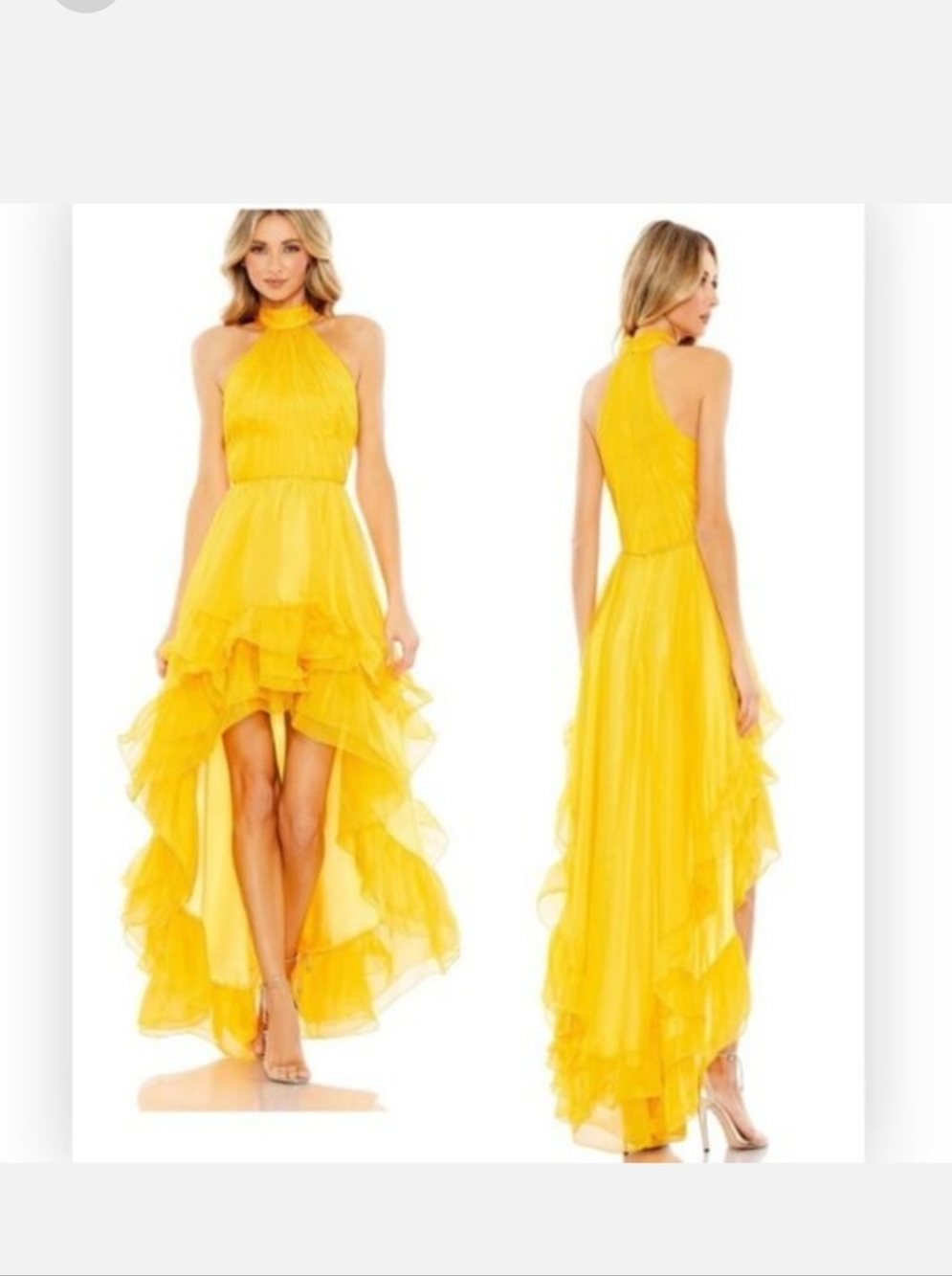 Mac Duggal 55807 NWT Ruffle Tiered High Low Pleated Halter Neck Gown Sheer 4